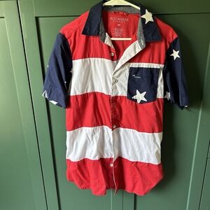 Rocawear 4th Of July Red White‎ and Blue Stripes/Stars Button down Shirt Size M